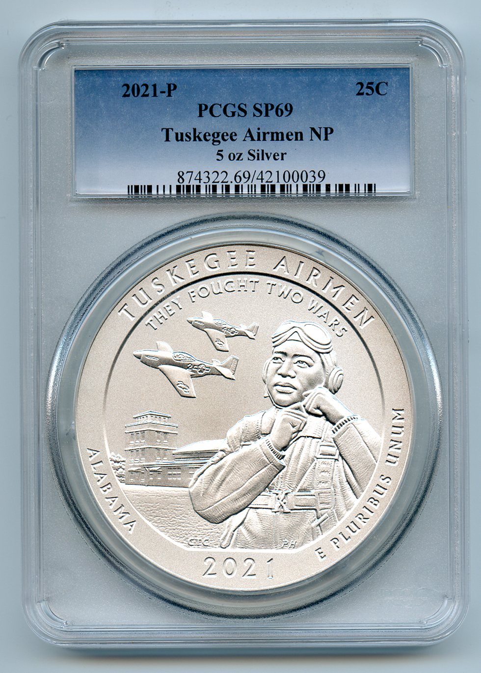 Item Detail 2021 P 25C Tuskegee Airmen Silver 5oz Quarter PCGS SP69