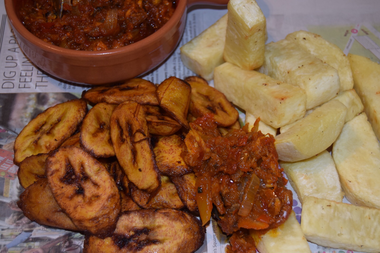 Fried Yam (Dundun) and Ata Dindin Sisi Jemimah