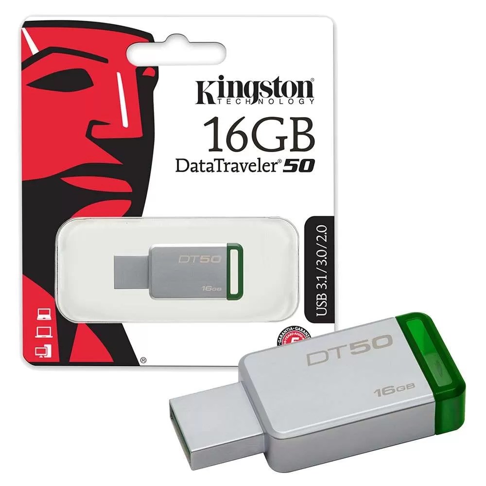 PENDRIVE KINGSTON 16GB USB 3.0 DATATRAVELER 50 (METAL/GREEN) MEMORIA RAM