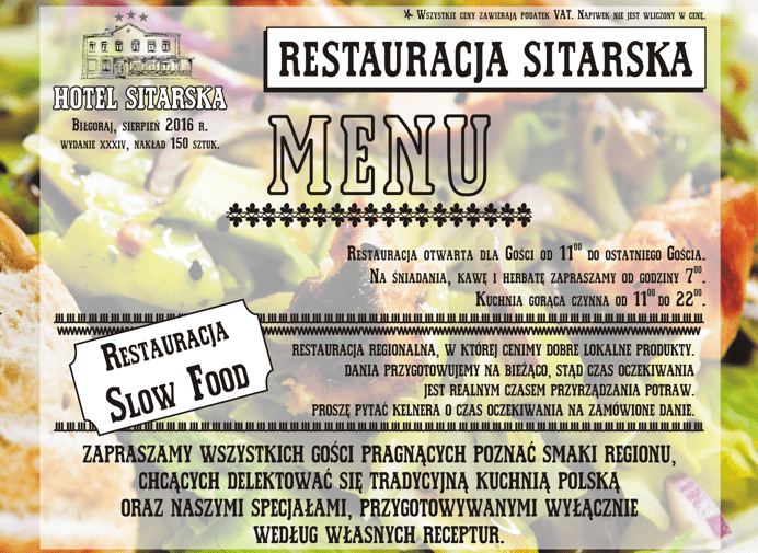 Menu Hotel *** Restauracja Sitarska w Biłgoraju
