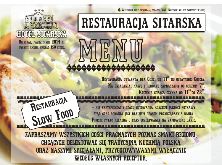 Menu Hotel *** Restauracja Sitarska w Biłgoraju