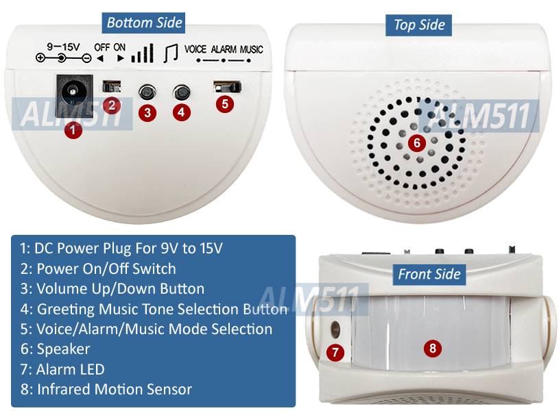 Portable Motion Sensor Alarm And Entrance Alert Chime With 90dB Siren Sound