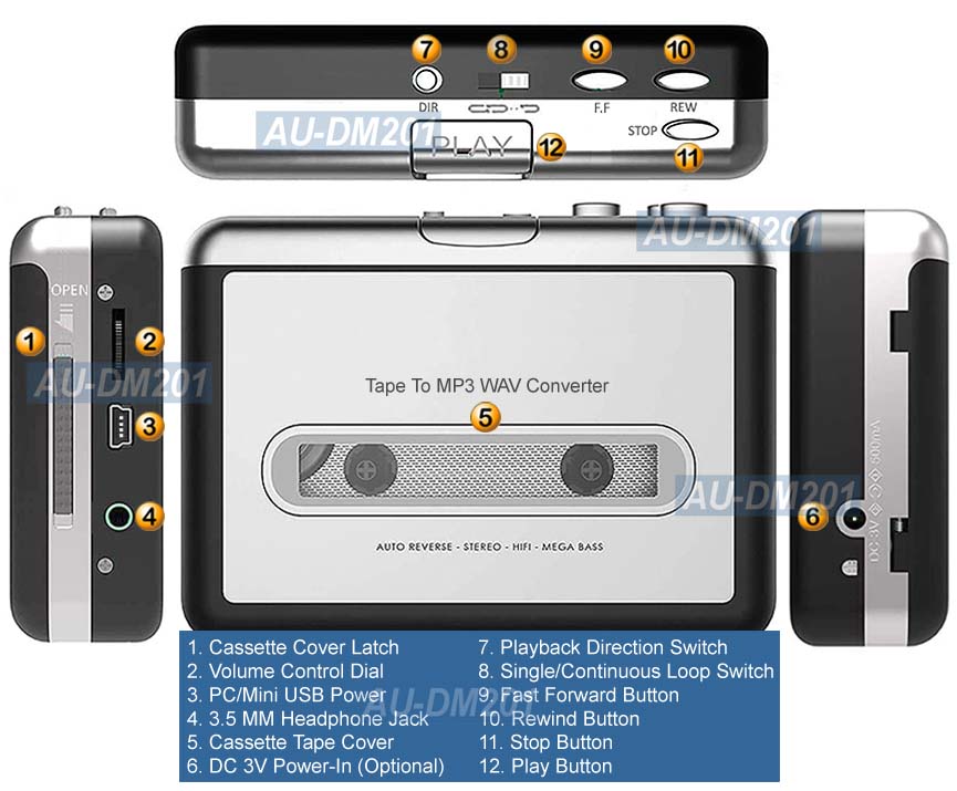 2In1 Cassette Player Tape To MP3 WAV Recorder Converter With Stereo