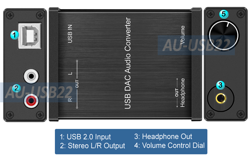 Premium 192kHz USB DAC With RCA Stereo Out Headphone Amp Volume Control