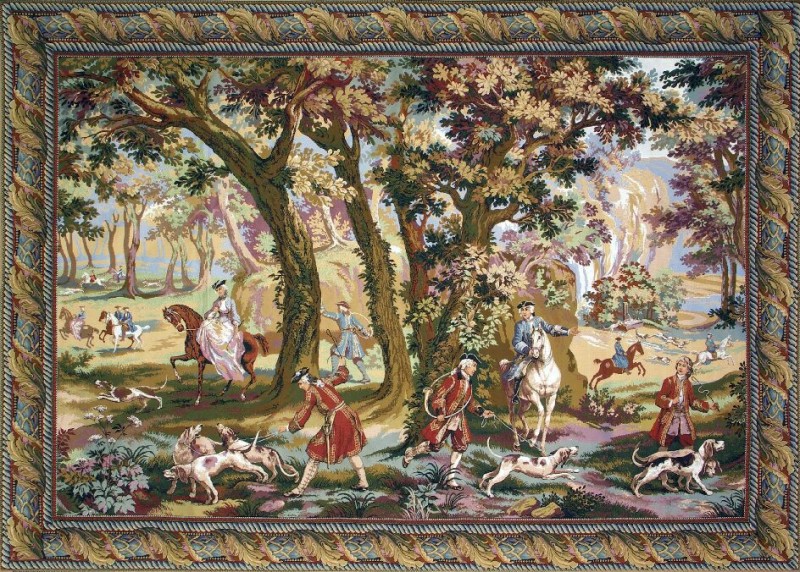 Royal Hunt Hunting Scene Tapestry Wall Hanging Noble Picture, H61" x W81"