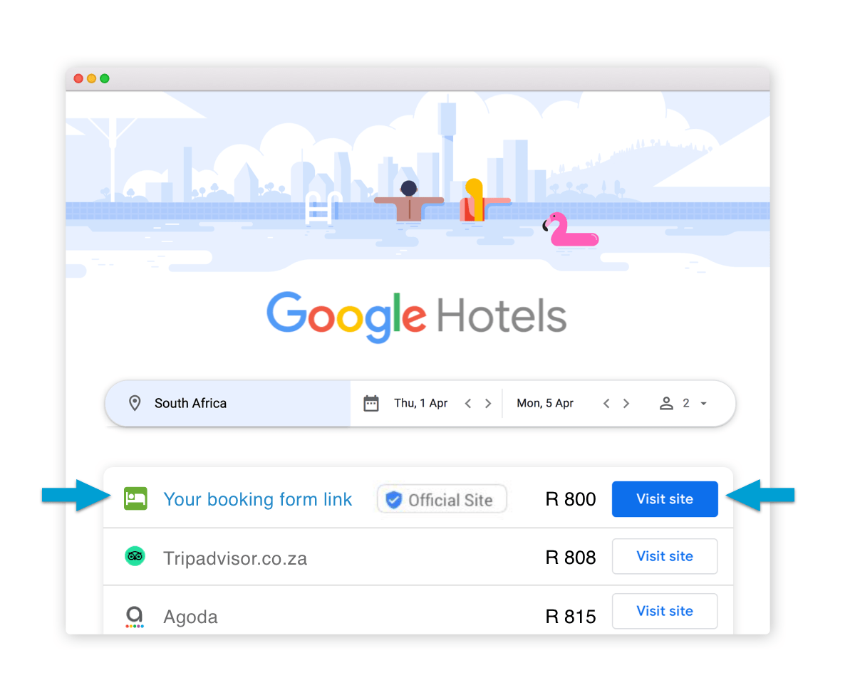 Get direct bookings via your Google Hotels listing NightsBridge