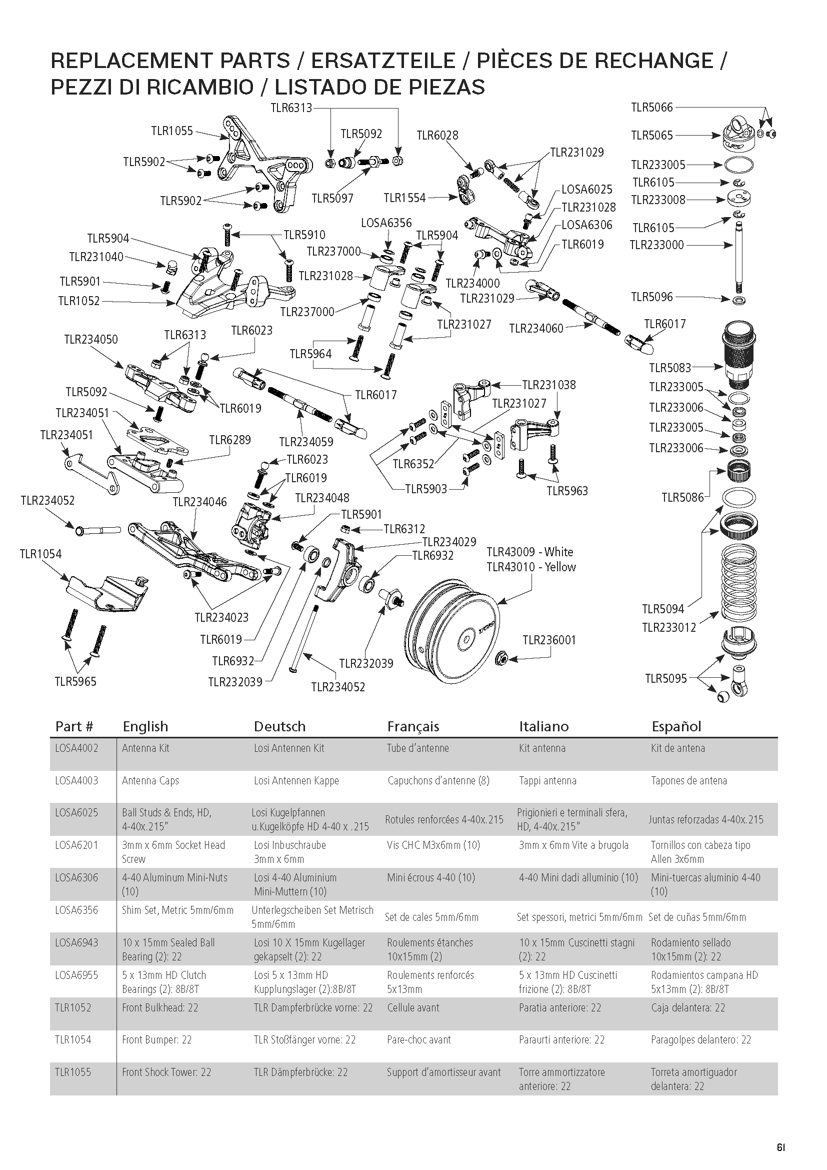 Team Losi Racing 22 3.0 - Exploded View & Parts List