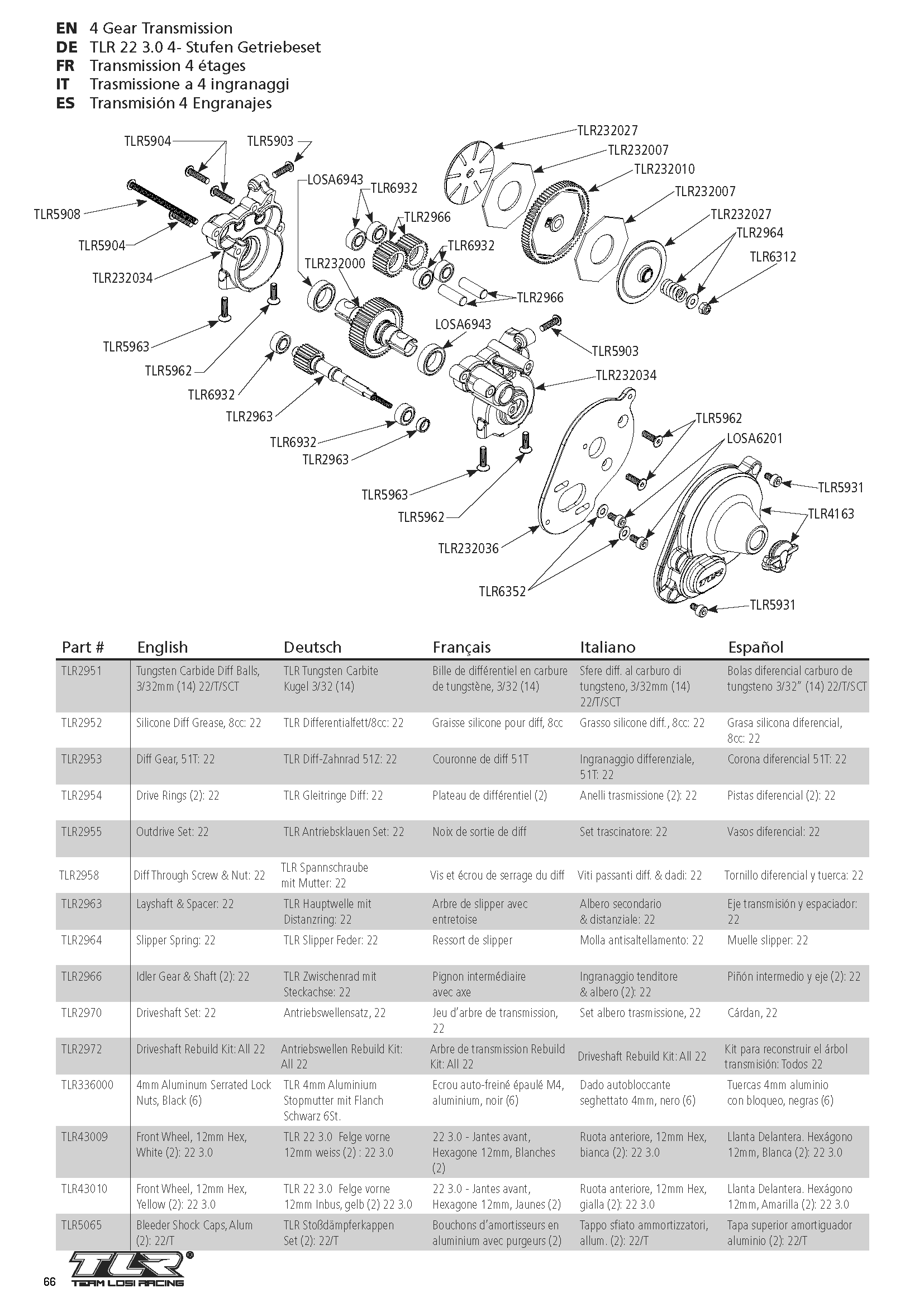 Team Losi Racing 22 3.0 - Exploded View & Parts List