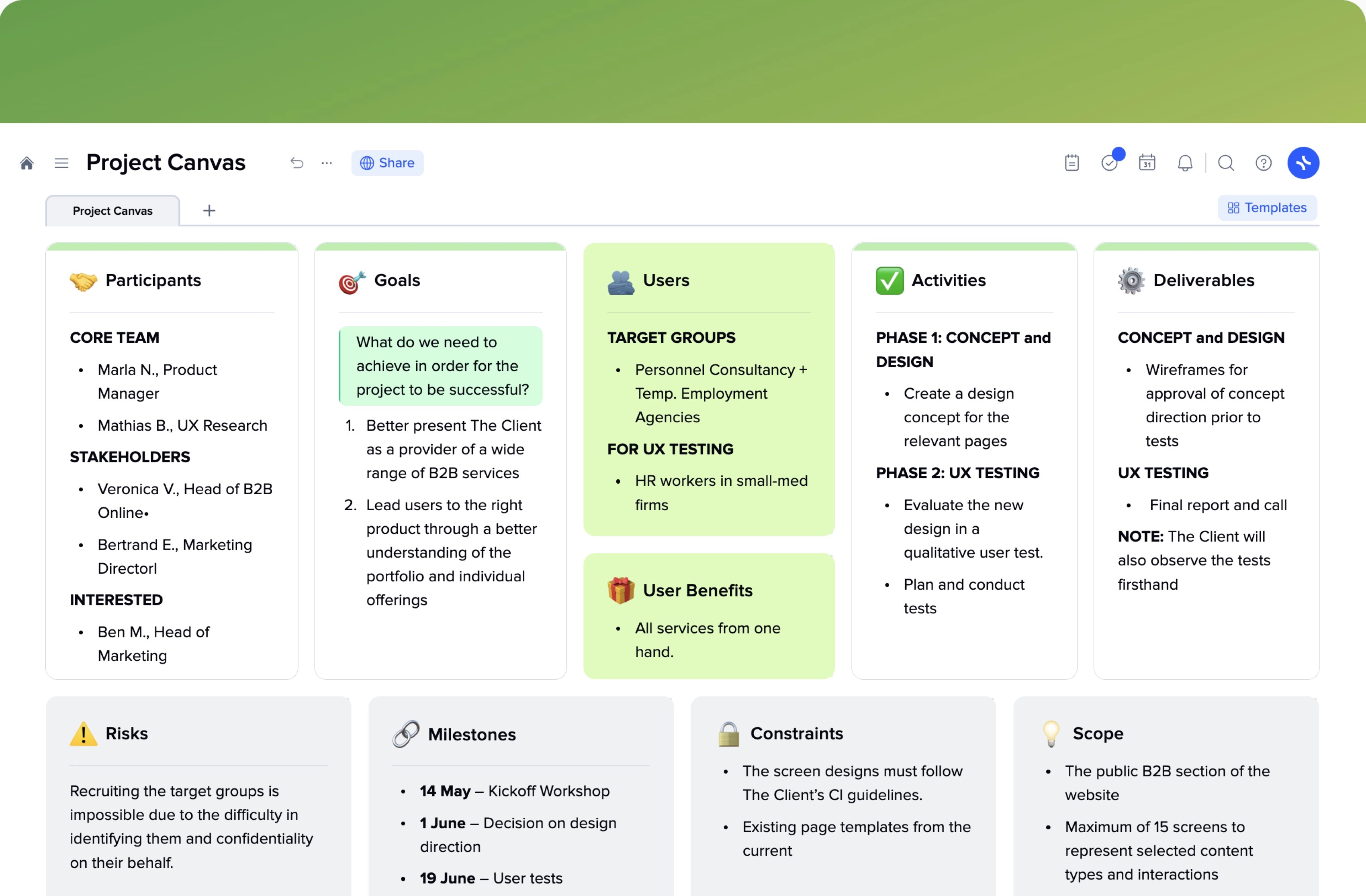Business Model Canvas Template online for free xTiles
