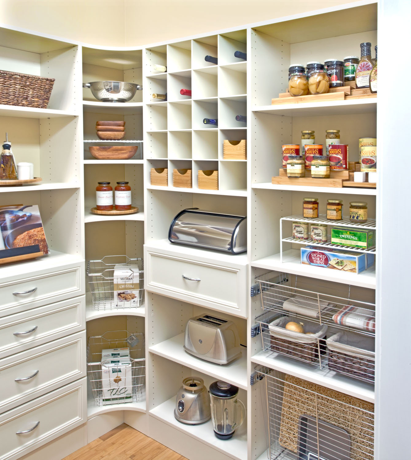 Organized living pantry shelving