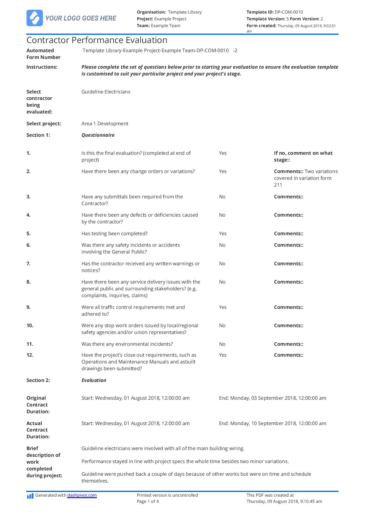 Employee Performance Appraisal Form Template