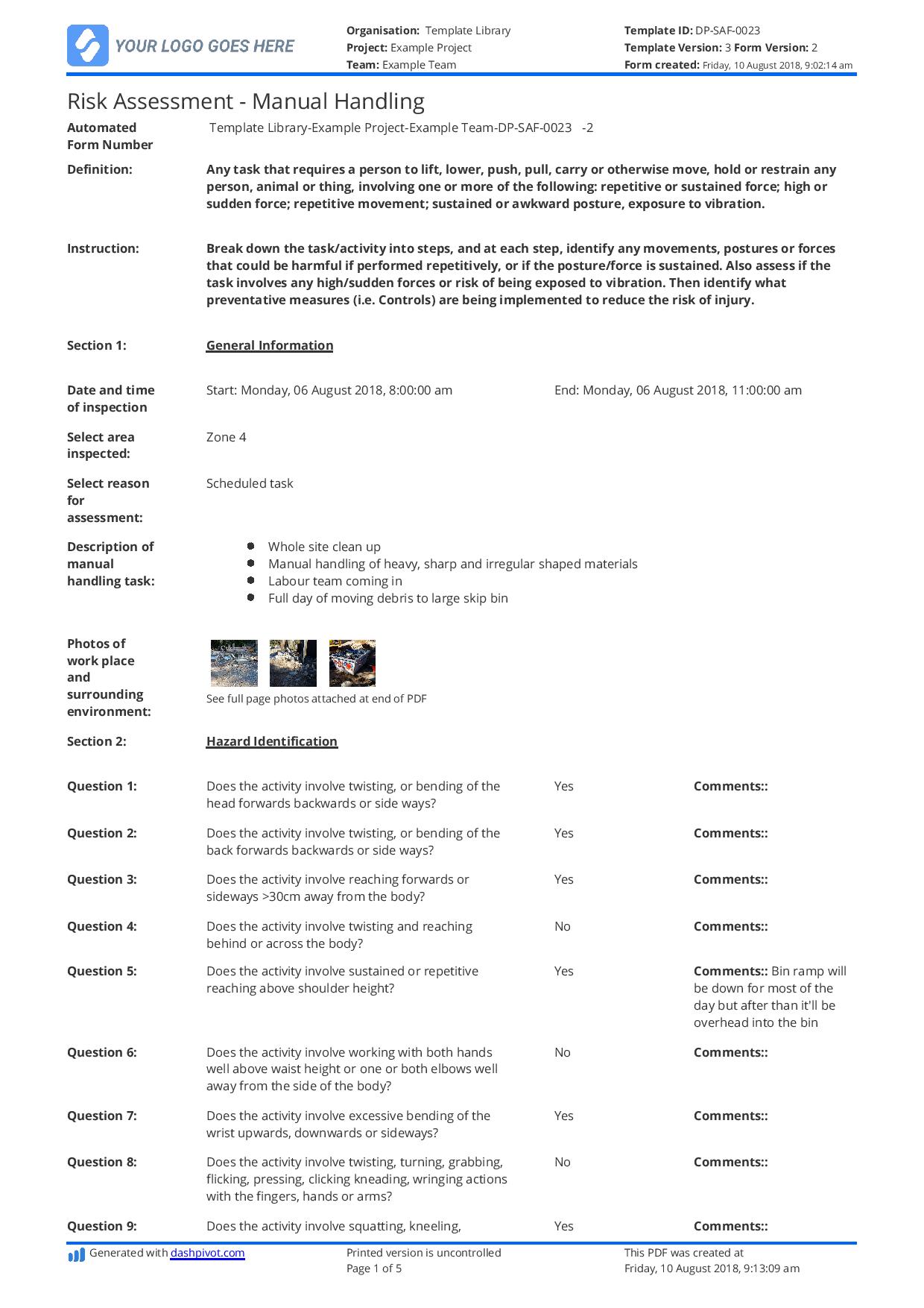 Manual Handling Risk Assessment template Use this template for free