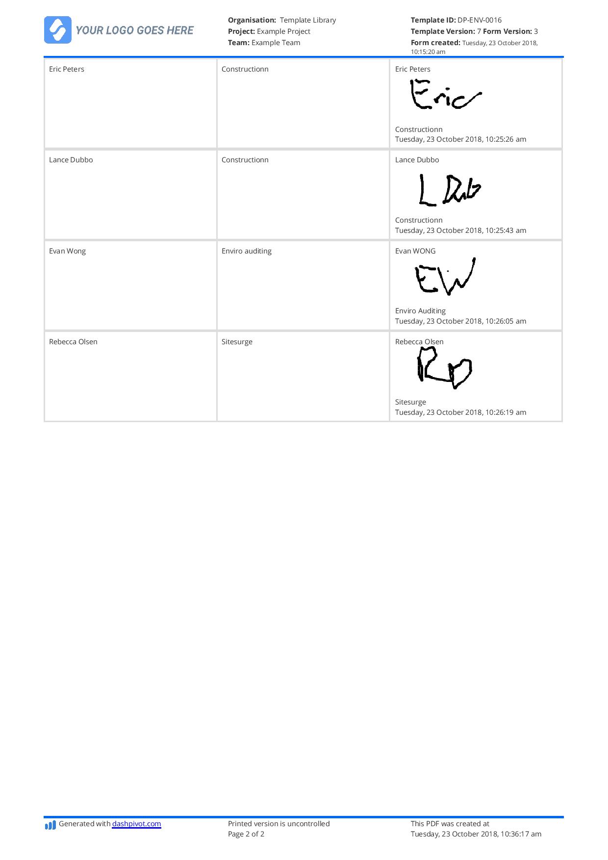 Environmental Toolbox Talk template (Better than PDF, excel and word)