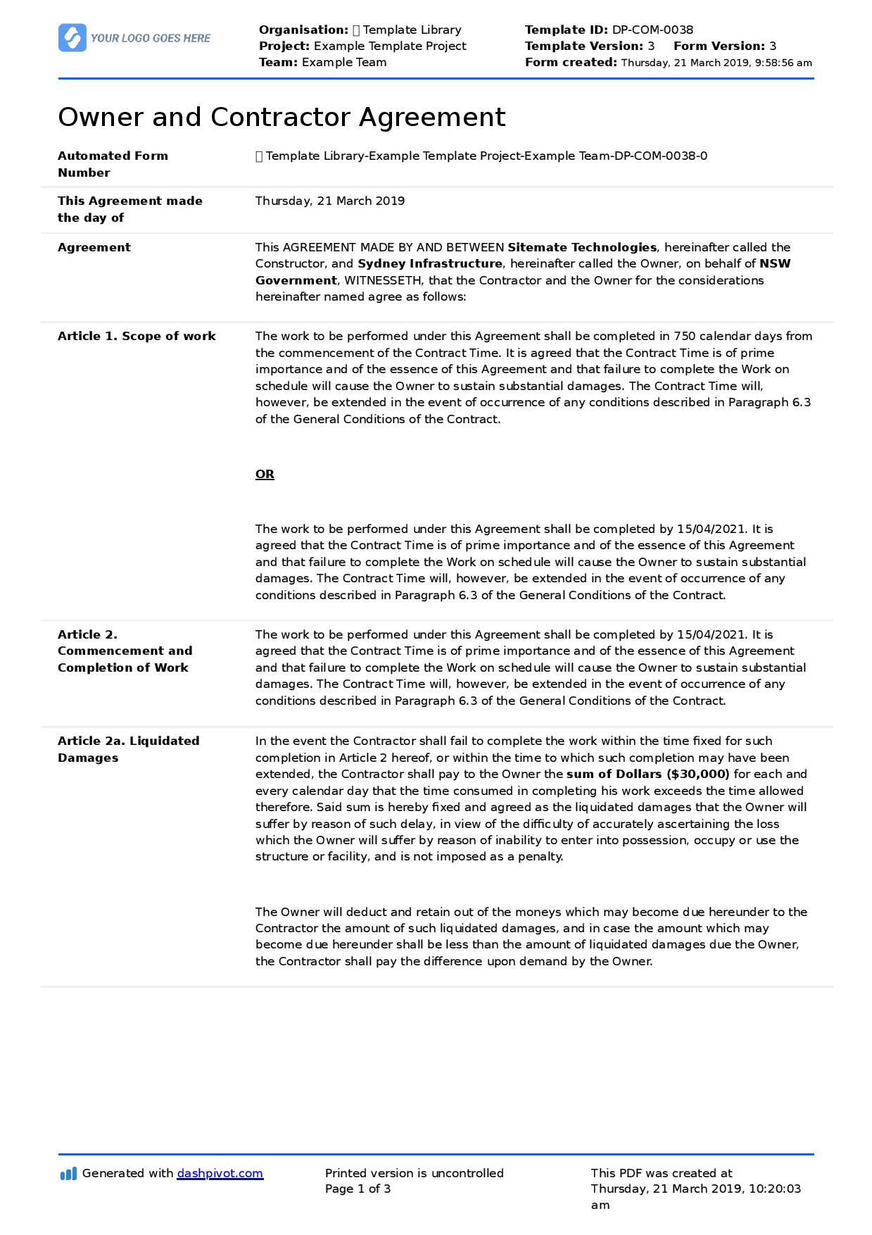 General Contractors Contract Template