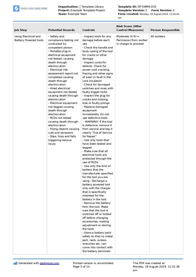Air Conditioning Safe Work Method Statement (Free air con SWMS)