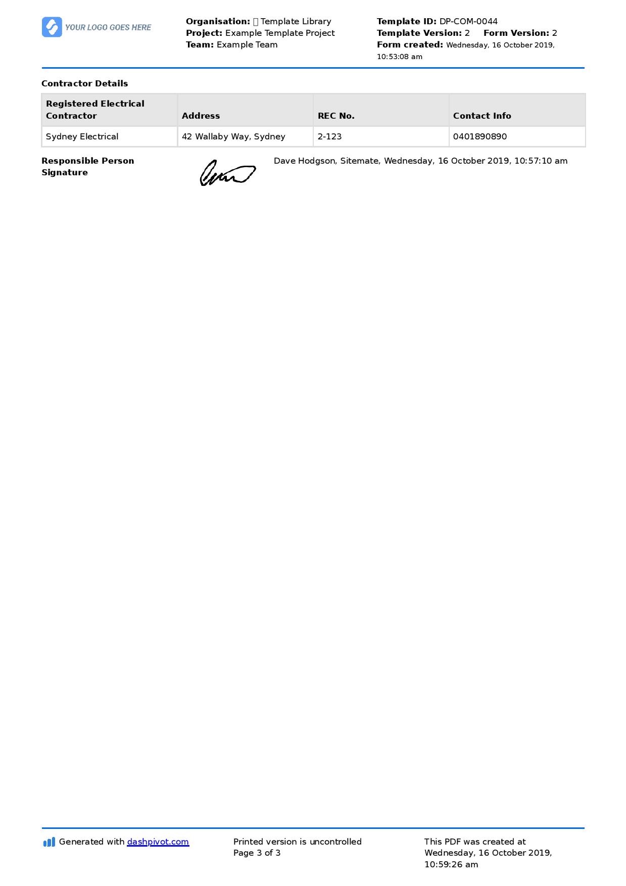 Electrical Works Request form (Free and editable template)