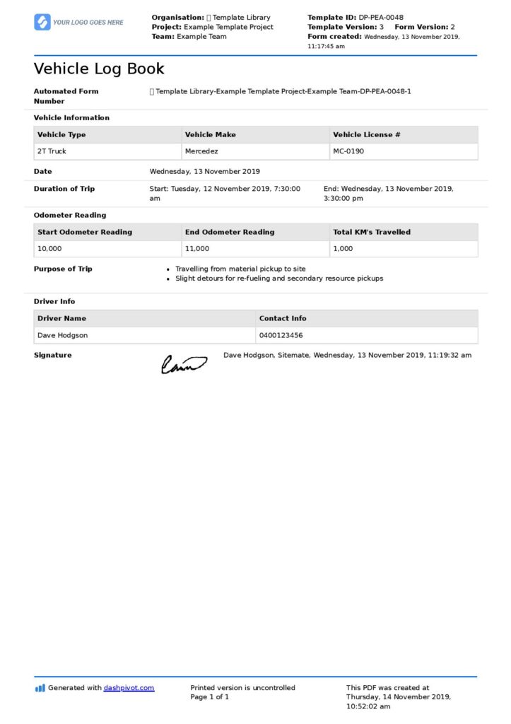 Vehicle Log Book Format Here's the best log book format for you