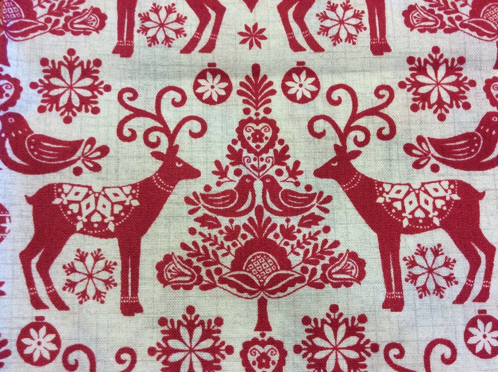 Retro Christmas Danish Modern Reindeer Paper Cut Cotton Quilting Fabric