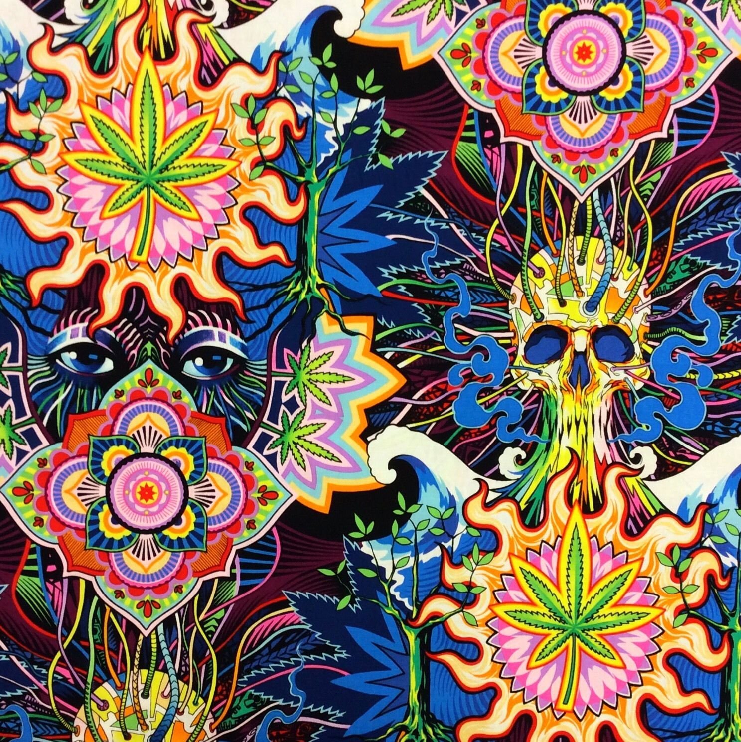 Marijuana Pot Psychedelic Acid Trip Skull Purple Haze Weed Stoner 420