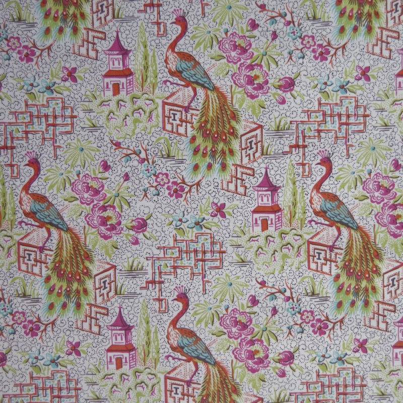Asian Toile Print Pink Peacock Asian Oriental Floral Flowers Quilting