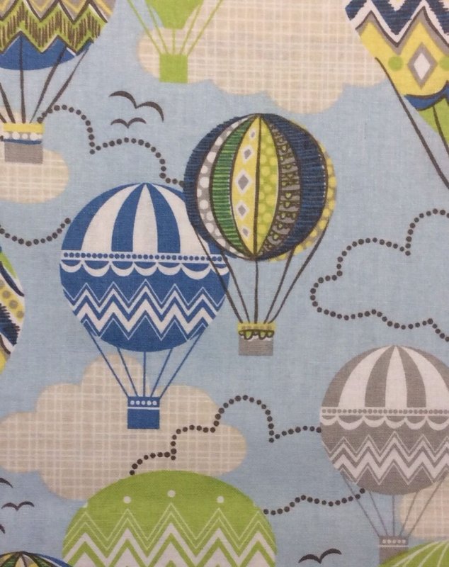 Hot Air Balloons Blue Skies Clouds Chevron Cotton Fabric Quilt Fabric
