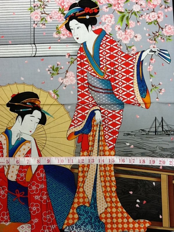 Geisha's by the Sea Japan Asian Kimono Japanese Geisha Panel Cotton