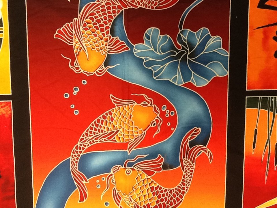 Japanese Koi Panel Japanese Characters Kanji Koi Fish Carp Crane Cotton