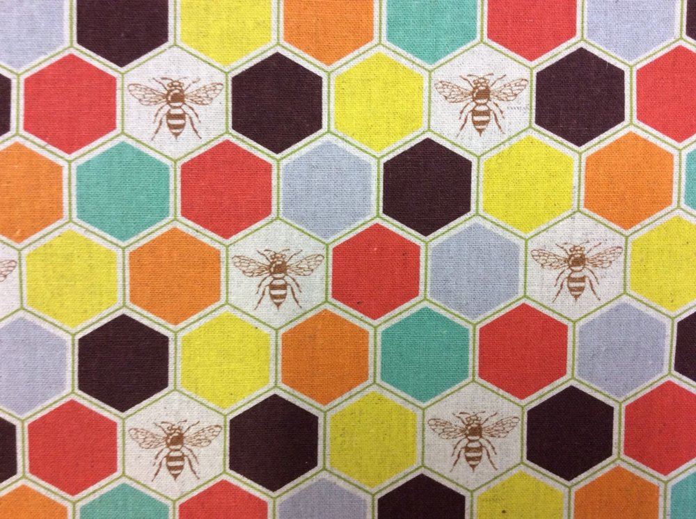 Bees Multi Color Colorful Natural Echino Canvas Cotton Fabric