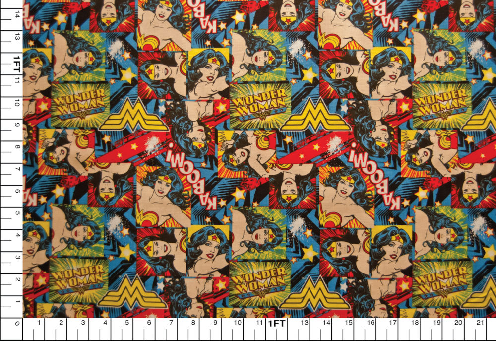 FT18 Wonder Woman Superhero Kaboom Comic Strip Hero Quilting Cotton