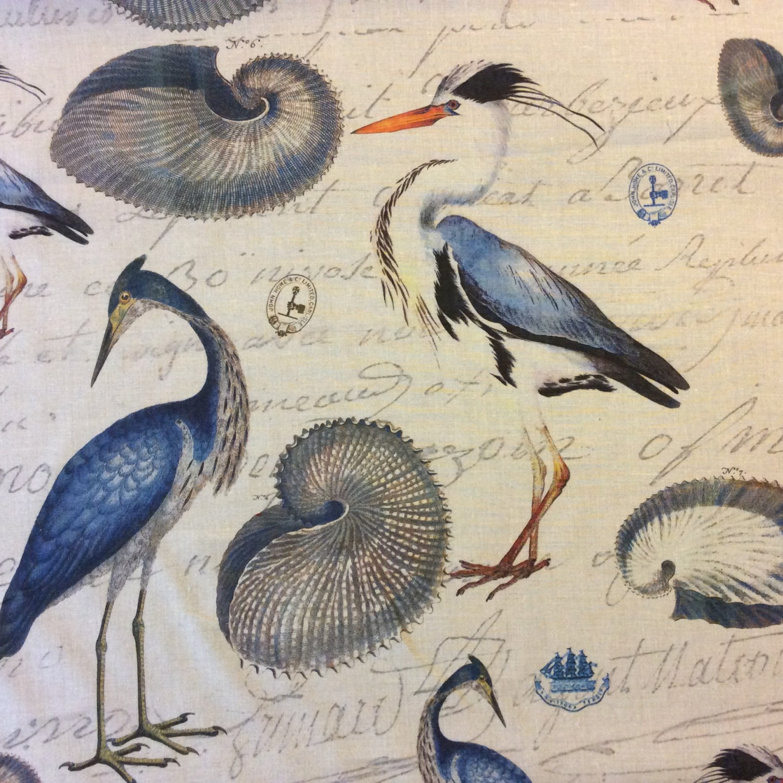 DLSO109 Illustrated Heron Drapery Linen Fabric Linen Weave Cotton