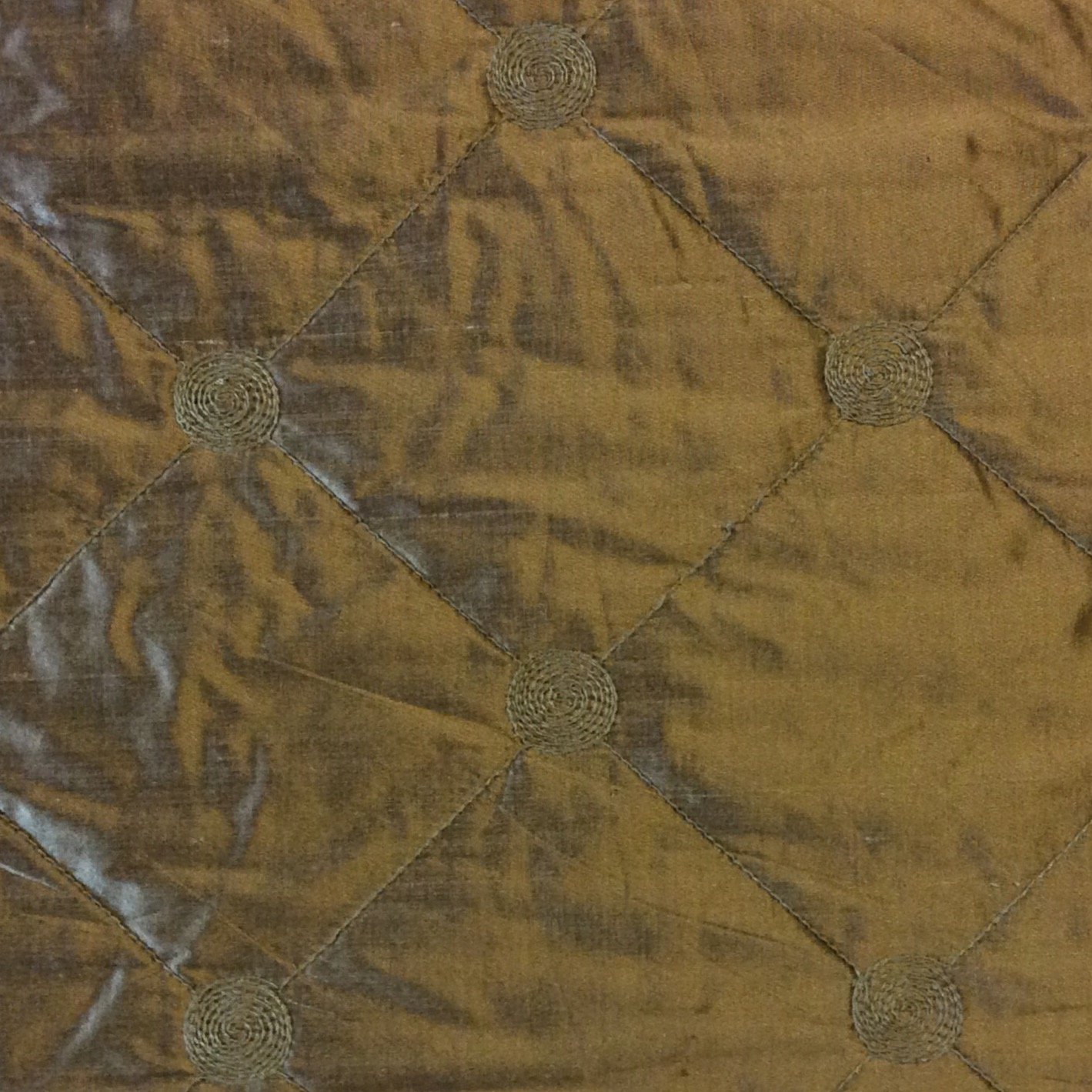 K125 Kravet Taupe Quilted Harlequin Silk Fabric Embroidered Scroll Disc