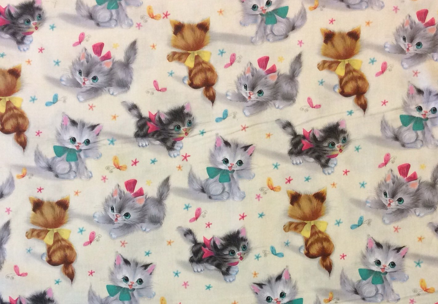 Kitty Cat Kittens Rare Retro Vintage Style Cotton Quilting Fabric MM78