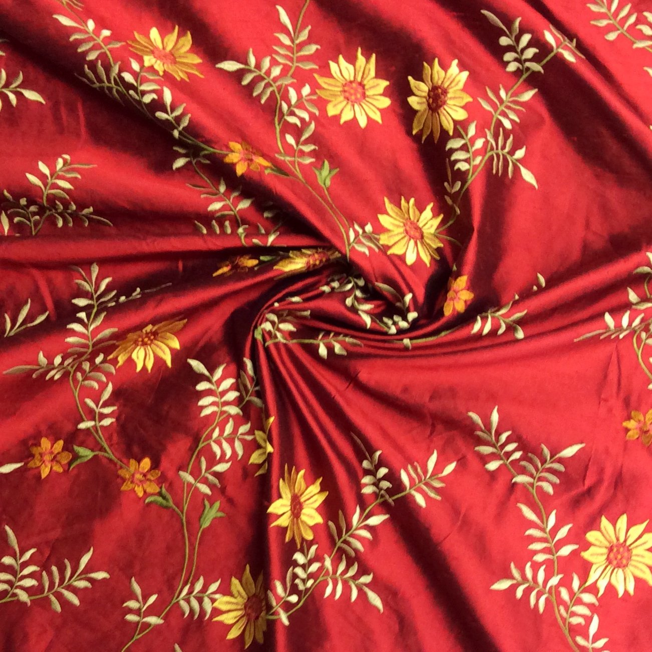 Pindler & Pindler Concord Burgundy Floral Gold Floral Silk Fabric PI05