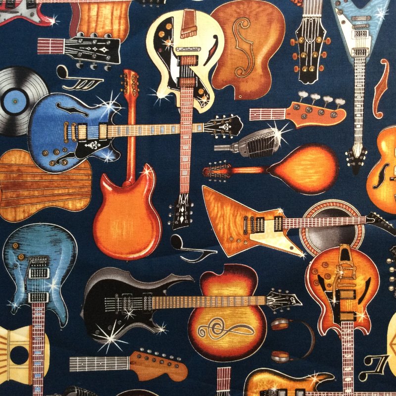Guitar Music Electric and Acoustic Guitars Music Band Quilt Cotton