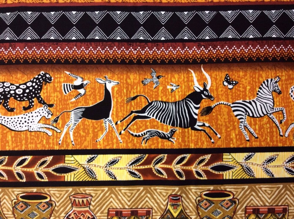 African Art Wild Animals Pottery Chevron Cotton Fabric Quilt Fabric TT25