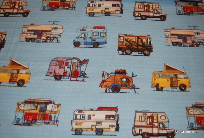 L81 RV's Retro Campers Winnebago Carravan quilt fabric Light blue
