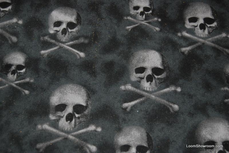 N85 Glitter Skull and Crossbones Outsider Goth Glittery Cotton Fabric