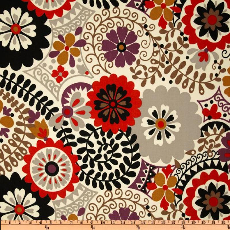 Australia Bold Floral Large Scale Ivory Grey Red Black Plum Bronze