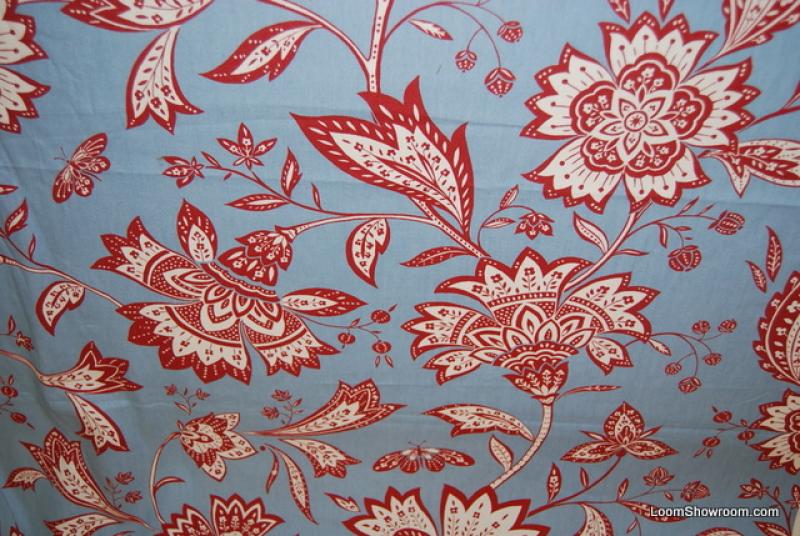 WB31 Bold Block Print Style Red and White Flowers Branches Leaves on