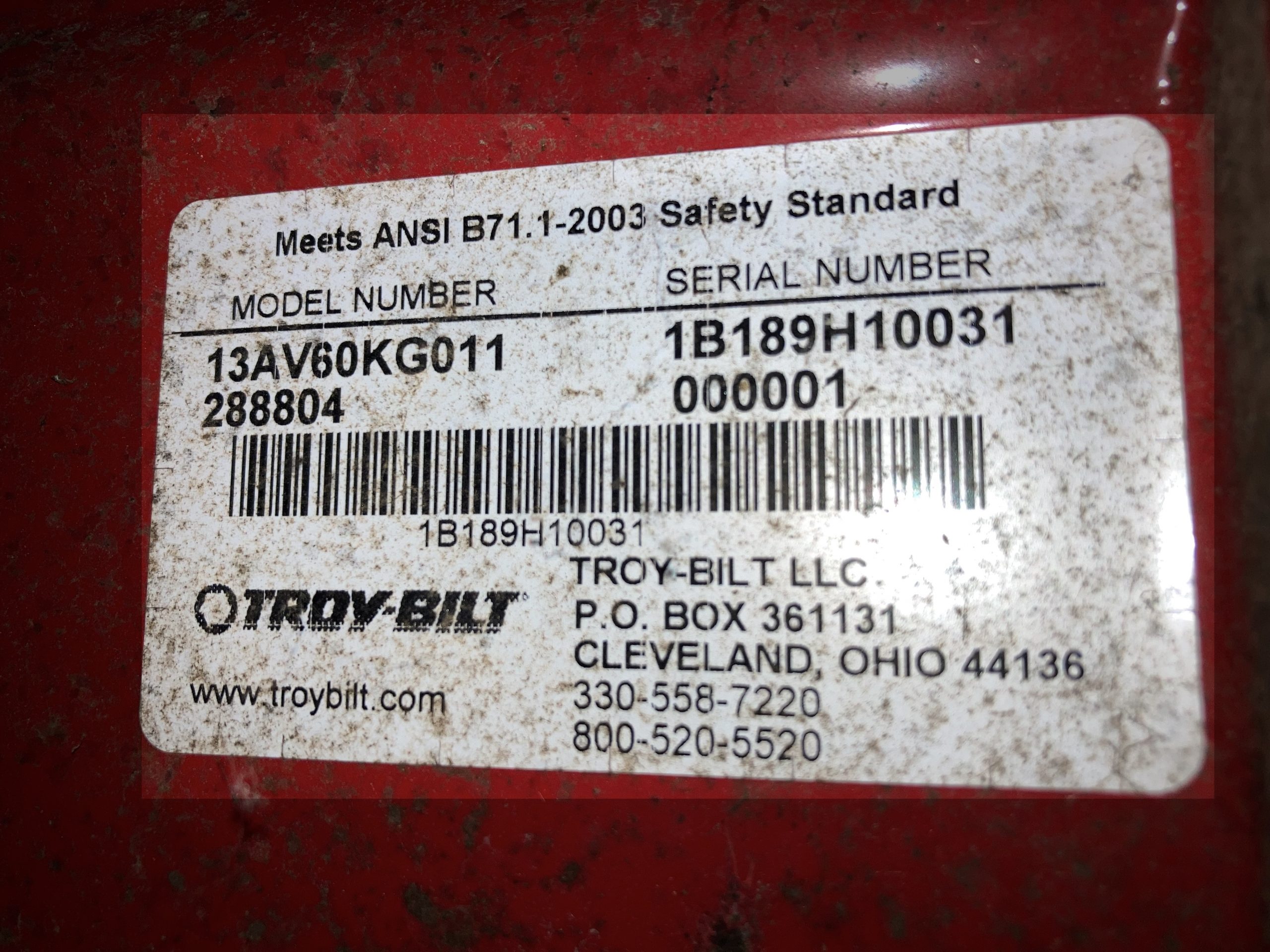troy-bilt-series number | handynote