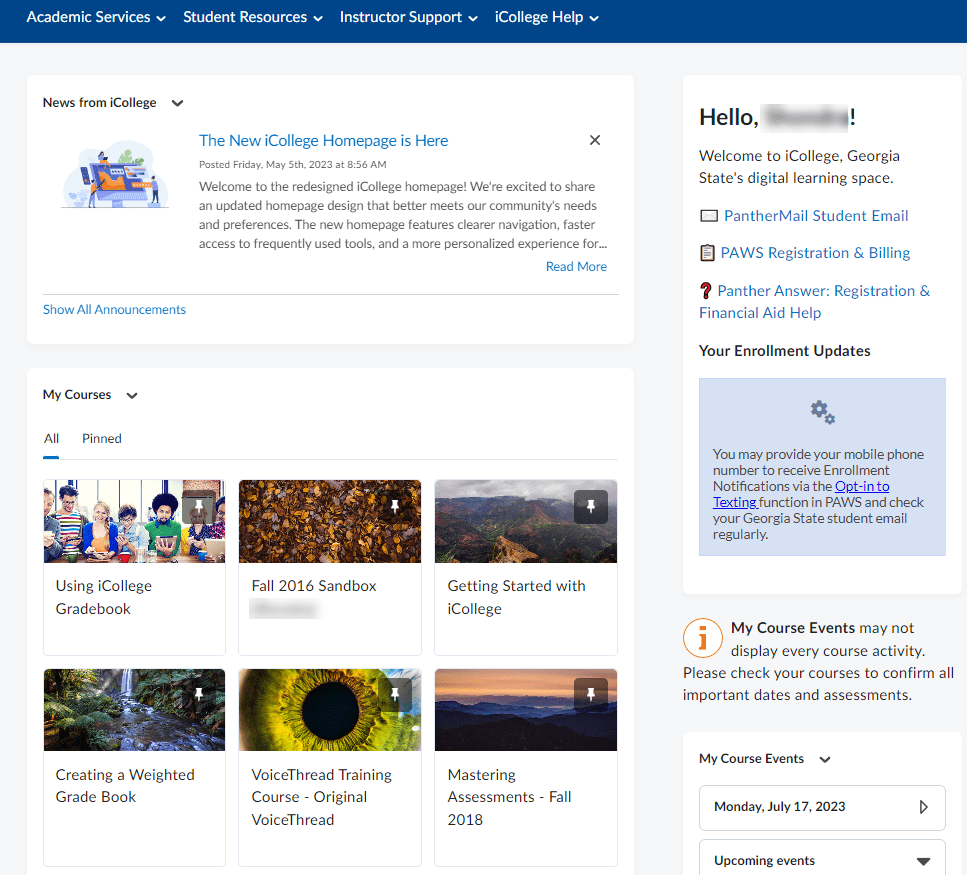 The iCollege Home Page iCollege Now(04)