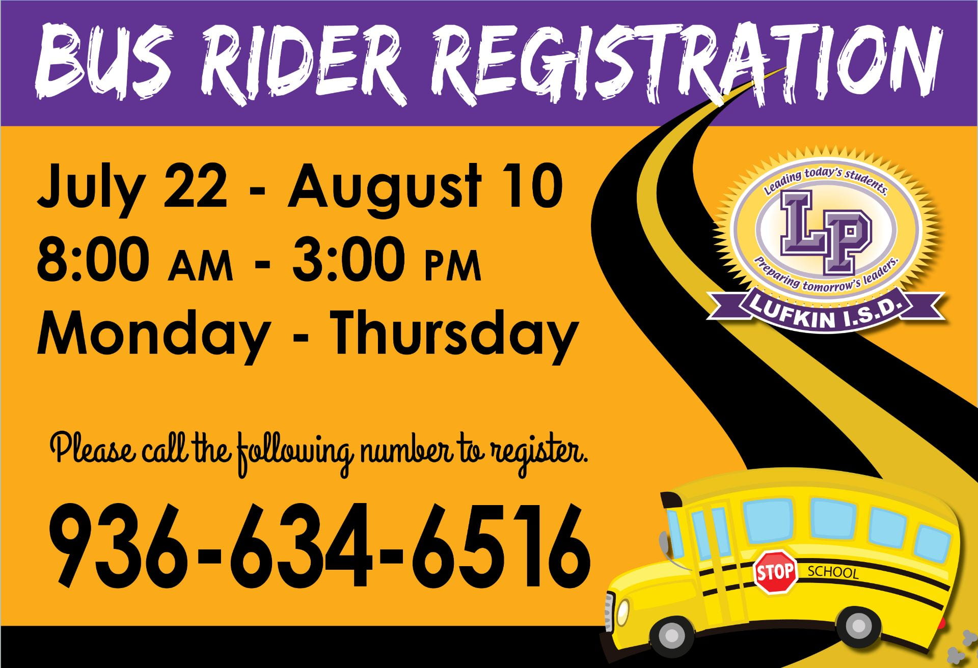 Sign up for bus registration by phone this year Lufkin ISD