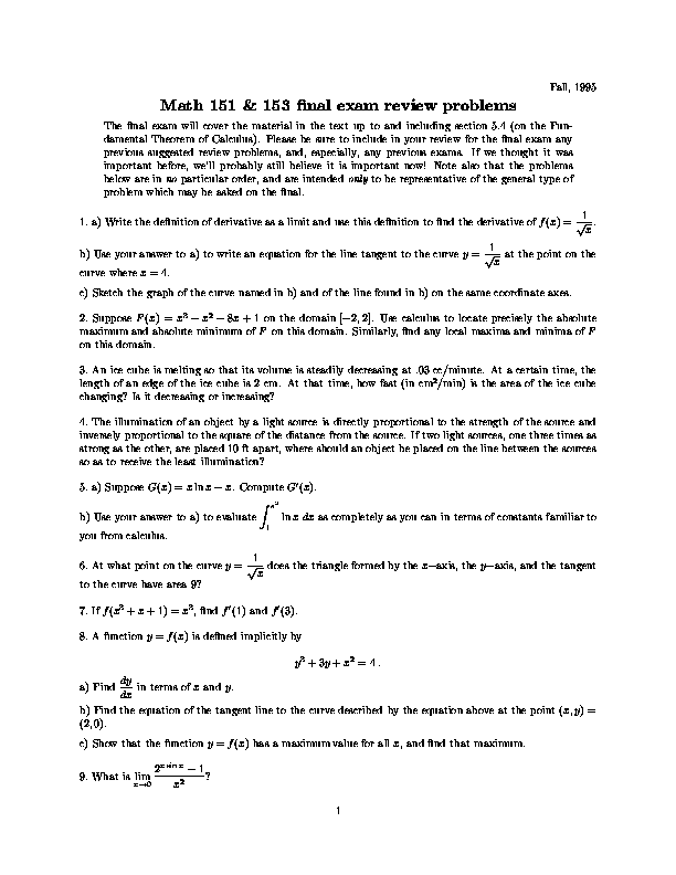 Sample final exam, page 1 Sample final exam, page 1