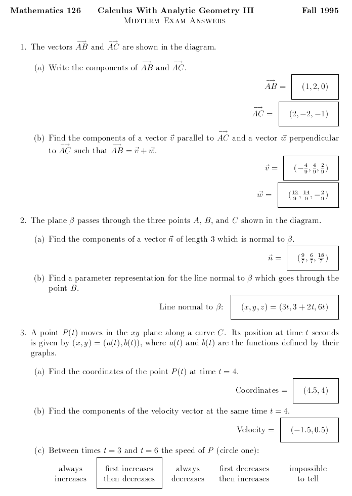 Math 126 Midterm Answers (Version 2)