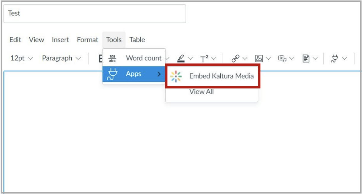 Where is the Kaltura video embed tool in the Canvas content editor? EODL
