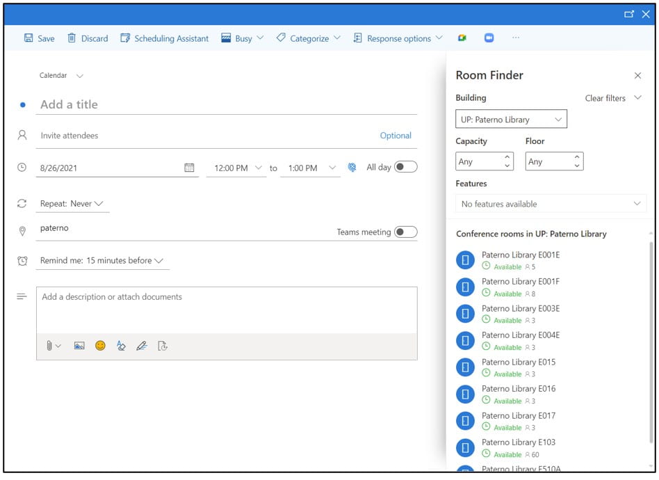 Tech Tip Use Room Finder to schedule rooms in Outlook Library News