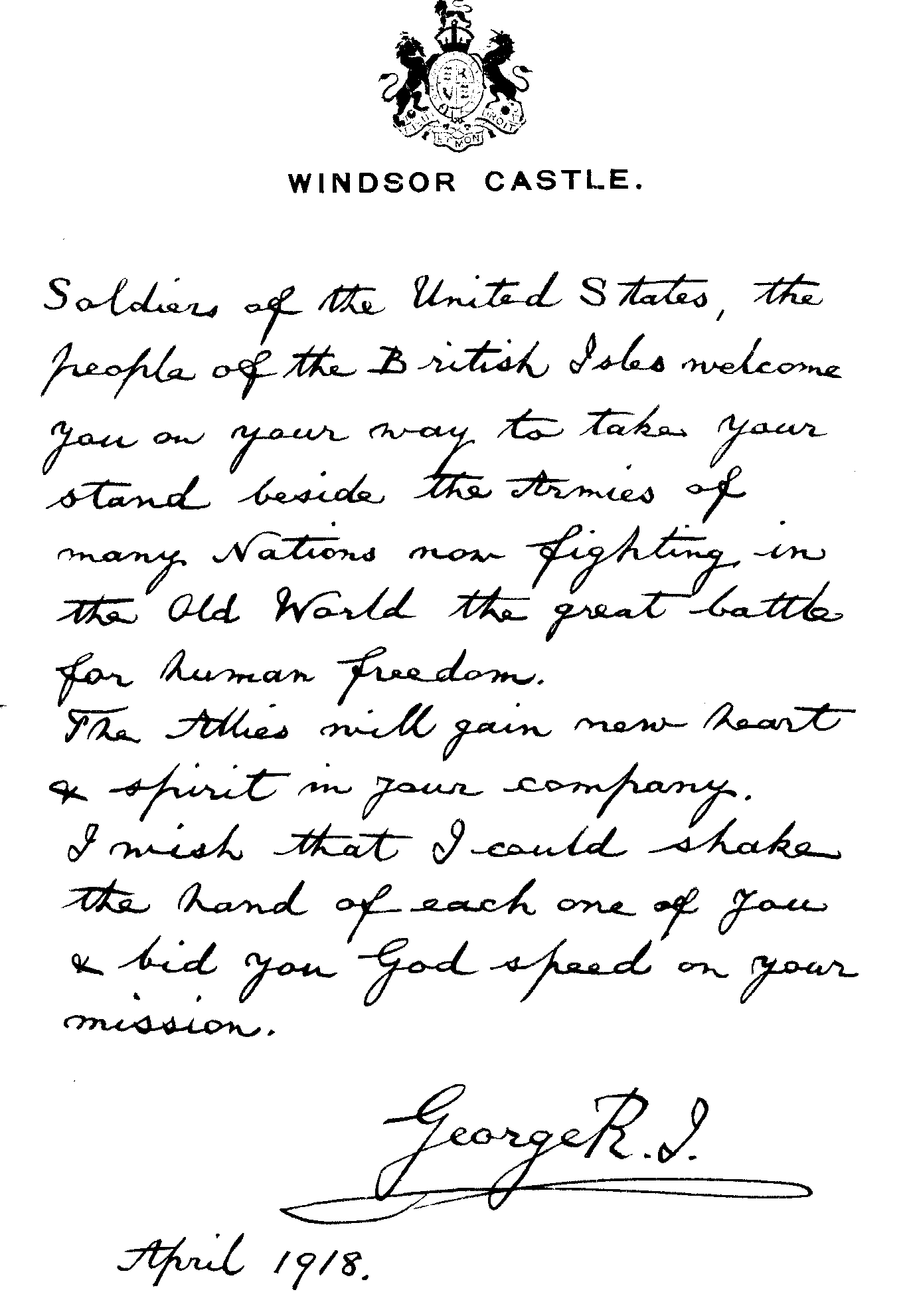 2. Letter from King V ofEngland to Uncle Private Aubrey