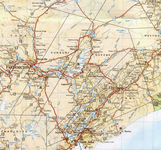 Map of Kings, Queens and Sunbury Counties NB