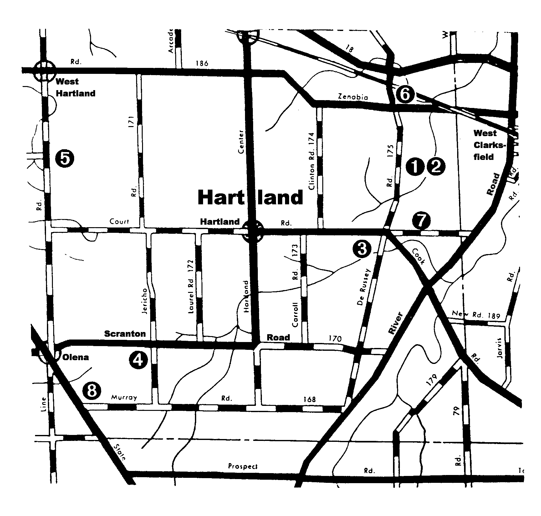 The numbers of the cemeteries below, correspond with the circled