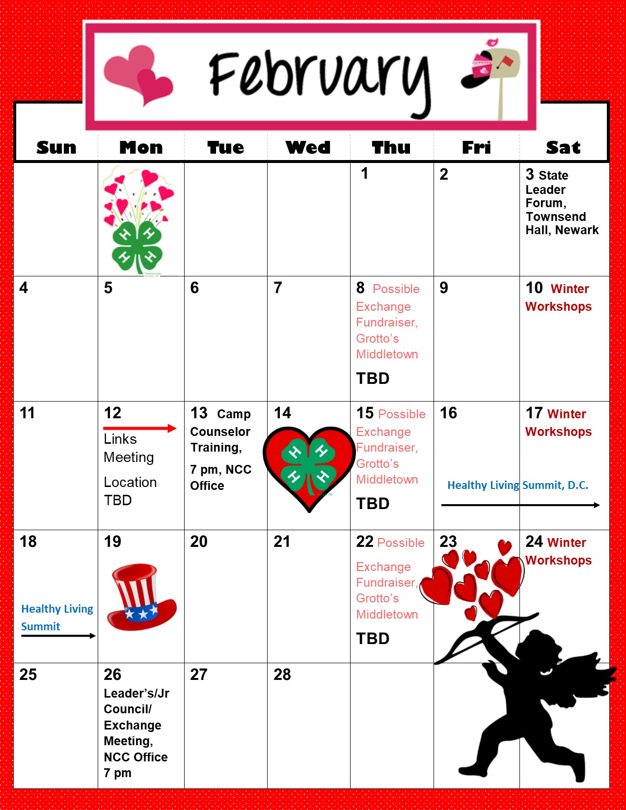 December through February Calendars New Castle County 4H News Flash